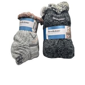 NWT Brookstone Women's Slipper Socks with Grippers - 2 Pair Set